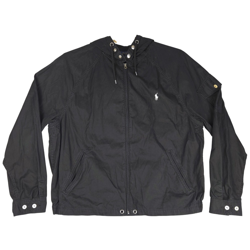 Polo Ralph Lauren Mens XXL Black Hooded Jacket Cotton Blend Full Zip